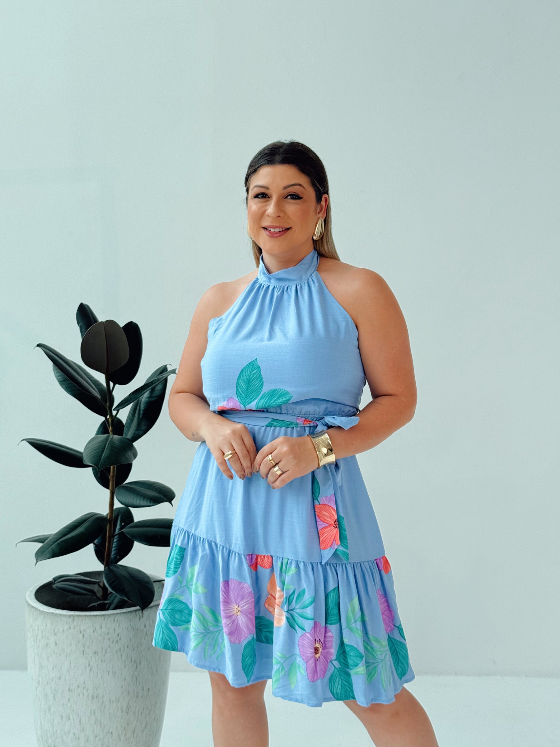 Vestido MIDI Laís Azul – Leveza, Feminilidade e Elegância Natural