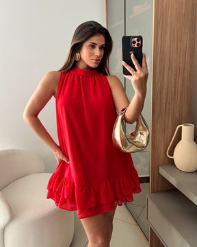 Vestido Aurora Vermelho- Midi com balanço perfeito e fluidez natural