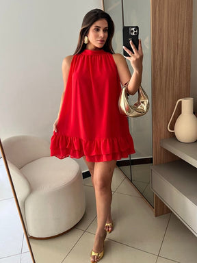 Vestido Aurora Vermelho- Midi com balanço perfeito e fluidez natural