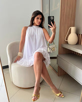 Vestido Aurora Branco- Midi com balanço perfeito e fluidez natural