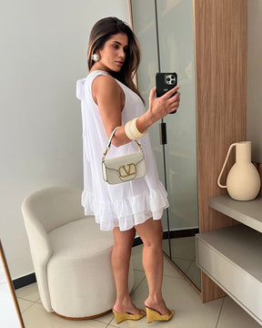 Vestido Aurora Branco- Midi com balanço perfeito e fluidez natural