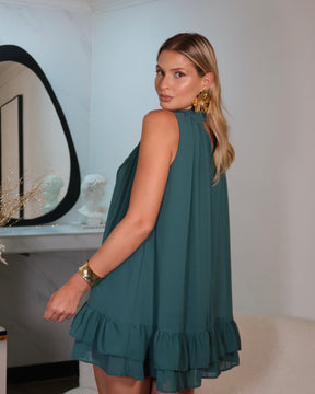 Vestido Aurora Verde- Midi com balanço perfeito e fluidez natural