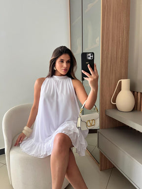 Vestido Aurora Branco- Midi com balanço perfeito e fluidez natural
