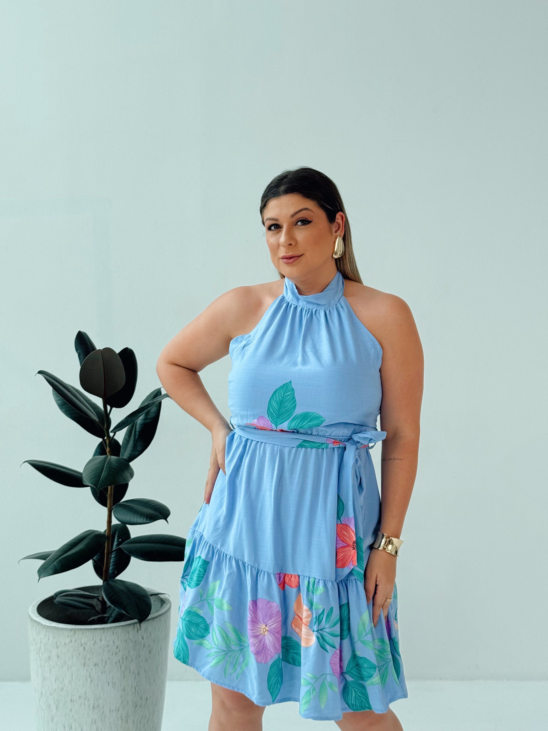 Vestido MIDI Laís Azul – Leveza, Feminilidade e Elegância Natural