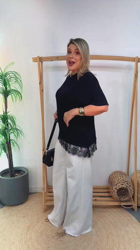 Blusa tendência-Detalhe em Renda Guipir